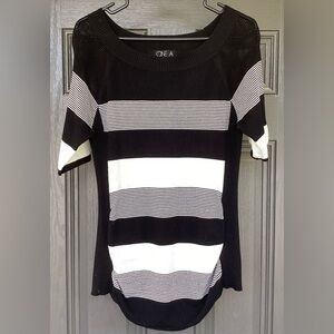 One A Women's Black and White Striped Top